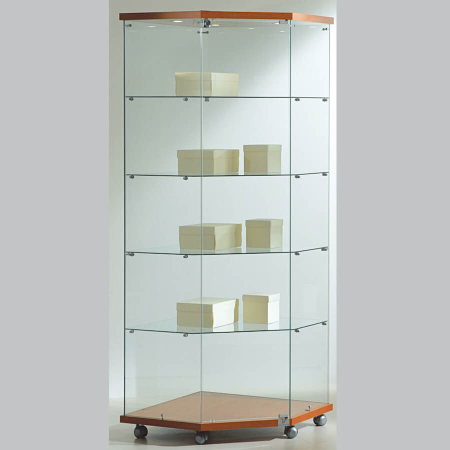 680mm wide corner glass freestanding display case - laminato light - 7/18L - cherry wood