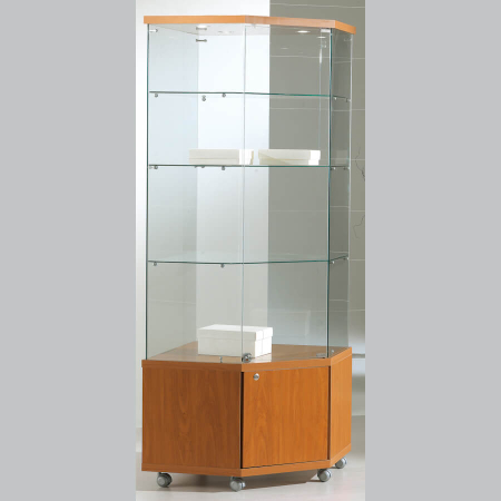 680mm wide glass freestanding display case - laminato light - LED - 7/18LM - cherry wood