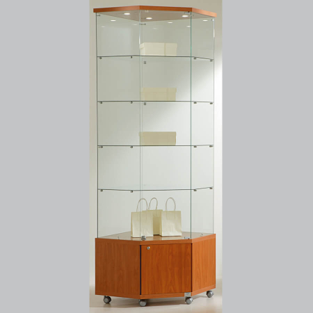680mm wide glass corner freestanding display case - laminato light - 7/22M - cherry wood
