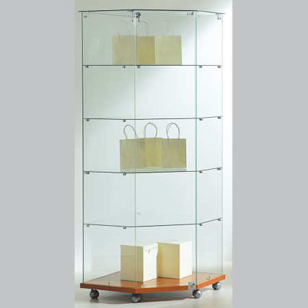 680mm wide glass freestanding corner display case - laminato light - 7/18 - cherry wood