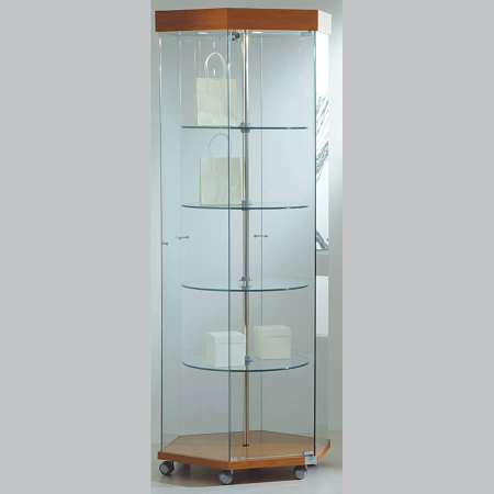 740mm wide rotating glass freestanding display case - laminato light - 8/18GE- cherry wood