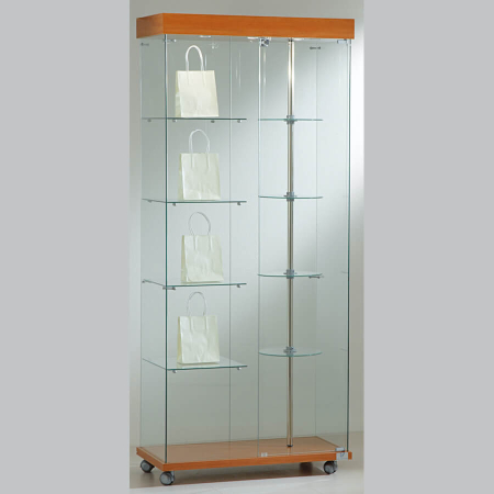 800mm wide rotating glass freestanding display case - laminato light - 8/18G - cherry wood