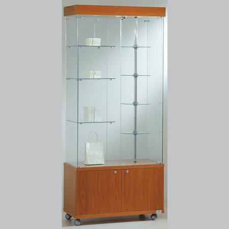 800mm wide rotating glass freestanding display case - laminato light - 8/18GM- cherry wood