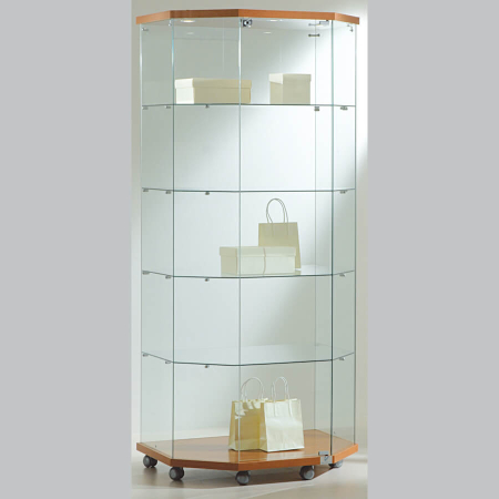 800mm wide glass trapezoid freestanding display case - laminato light - 8/18LT - cherry wood