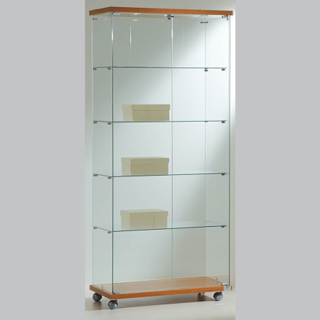 800mm wide glass freestanding display case - laminato light - LED - 8/18L - cherry wood
