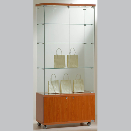 800mm wide glass freestanding display case - laminato light - LED - 8/18LM - cherry wood