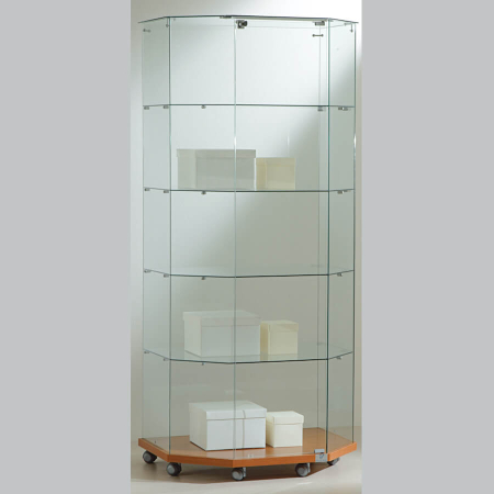 800mm wide glass trapezoid freestanding display case - laminato light - 8/18T - cherry wood