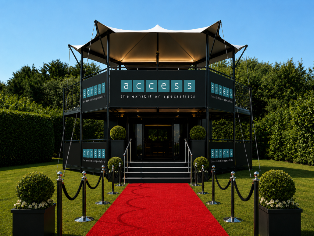 3-tiered impressive outdoor venue display with red carpet