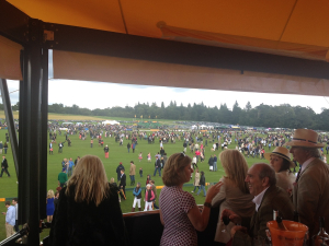 guests-hospitality-box-view-polo-crowd Guests enjoying drinks in a hospitality box overlooking a crowded polo field
