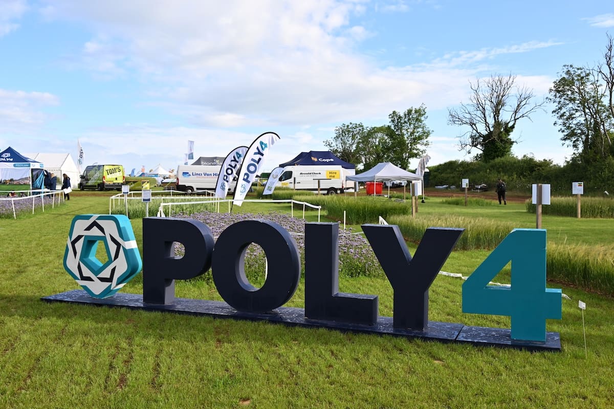 poly4-branded-3d-letters-outdoor-cereals-exhibition Large branded POLY4 3D letters display at an outdoor exhibition stand.